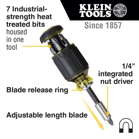 Klein Tools 8-in-1 Multi-Bit Adjustable Length Stubby Screwdriver 32308